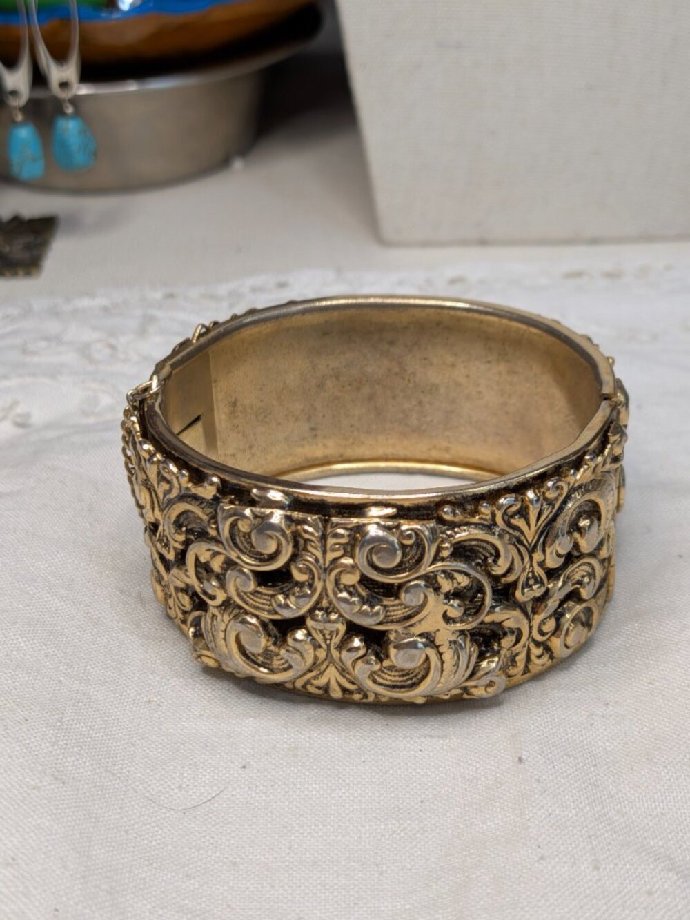 Vintage Ornate Gold Repousse Cuff Bracelet
